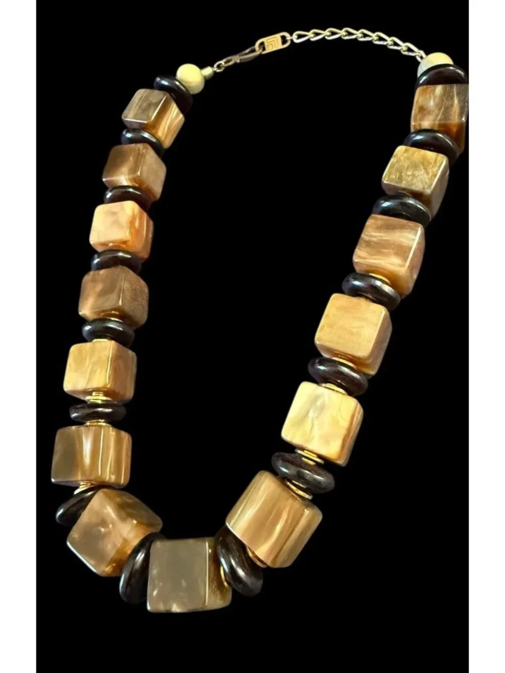Vintage Signed Italy Multicolor Lucite Adjustable Geometric Bead Necklace